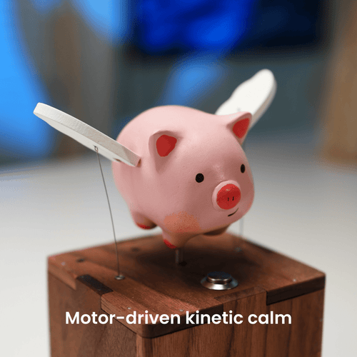 Handcrafted wooden angel pig automaton whimsical gift - image 2