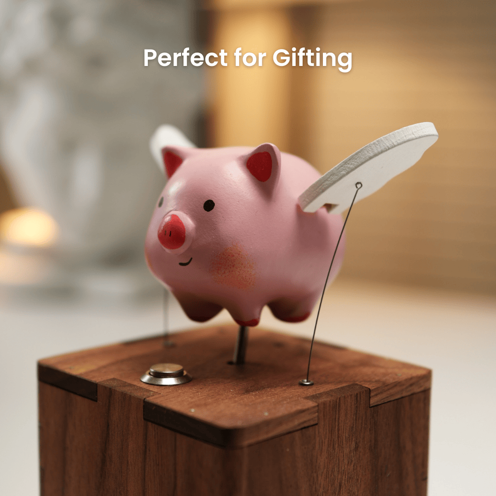 Handcrafted wooden angel pig automaton whimsical gift - image 7