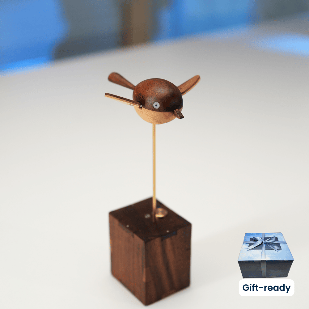 Handcrafted walnut bird automaton nature lover desk gift - image 1