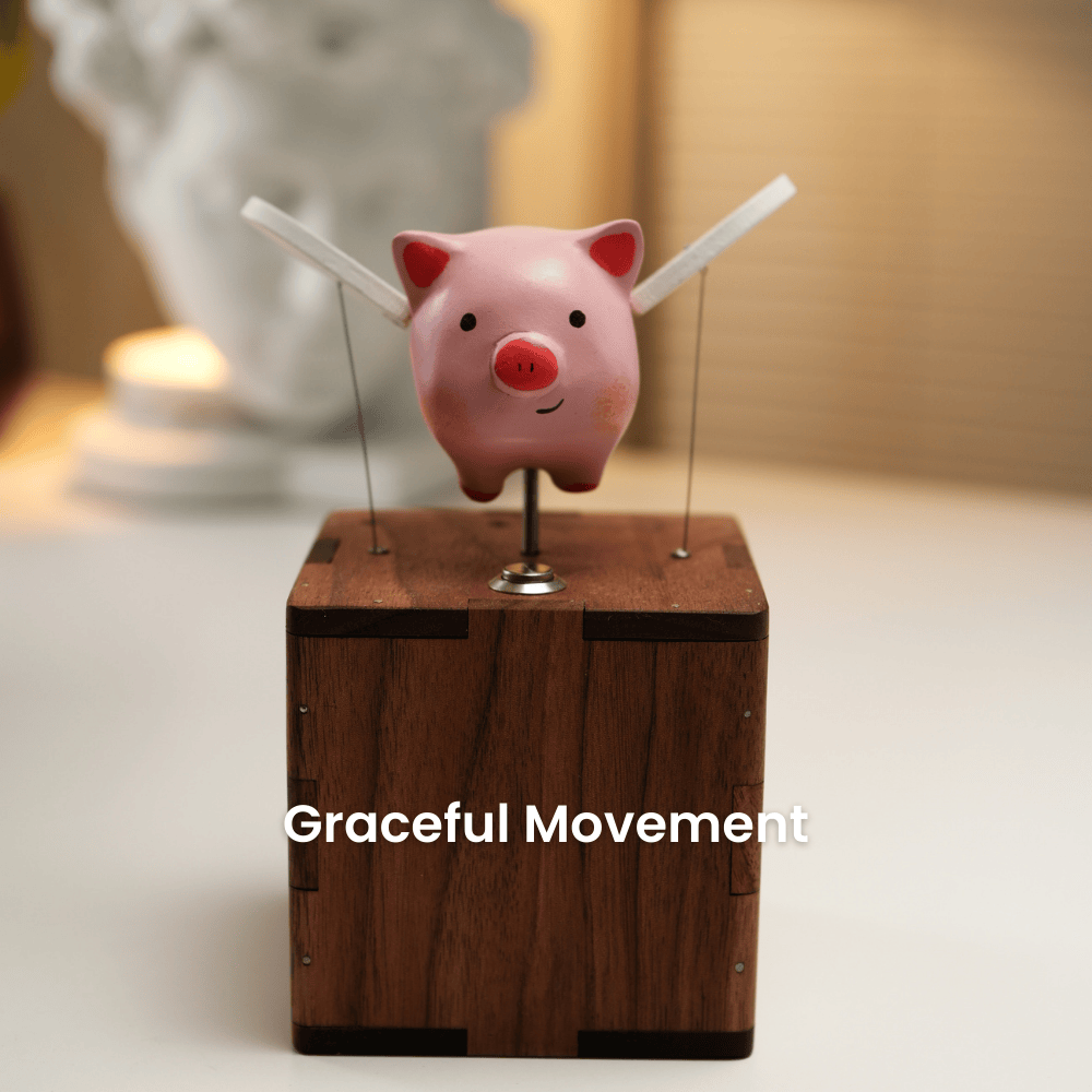 Handcrafted wooden angel pig automaton whimsical gift - image 3