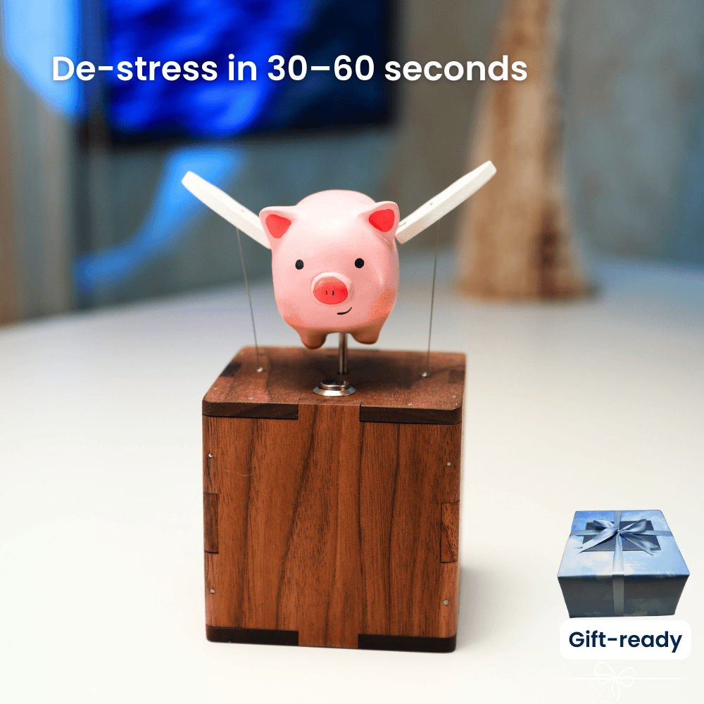 Handcrafted wooden angel pig automaton whimsical gift - image 1