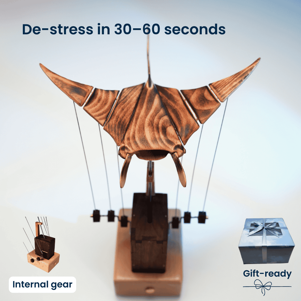 Handcrafted wooden manta ray automaton ocean lover gift - image 1